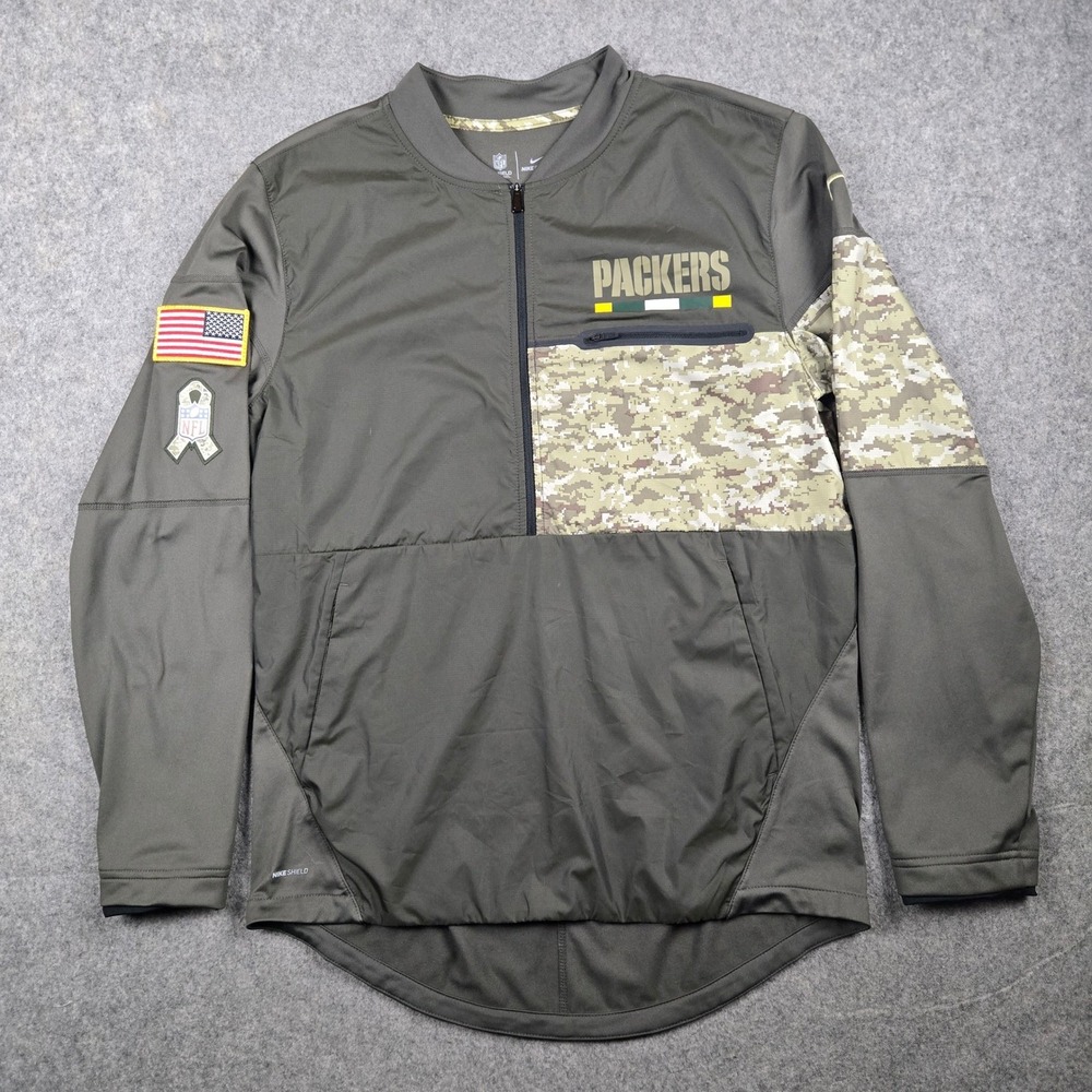Nike Jacket Green Bay Packers Mens Medium Green Salute to Service Camo 1/2 Zip